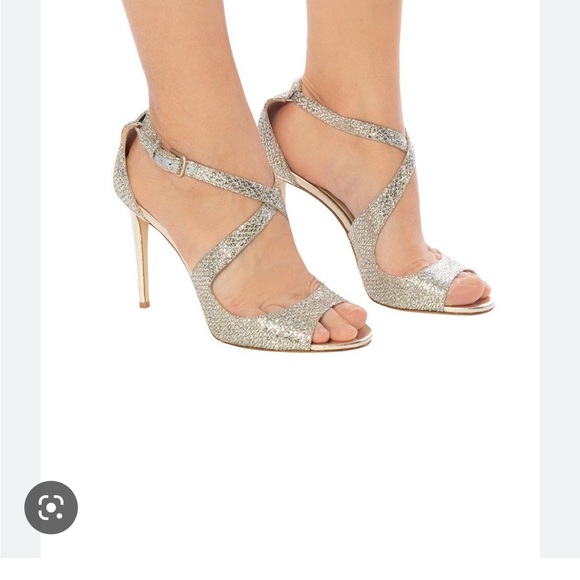 Jimmy Choo | Shoes | Jimmy Choo Emily 85 Glitter Sandals In Silver |  Poshmark